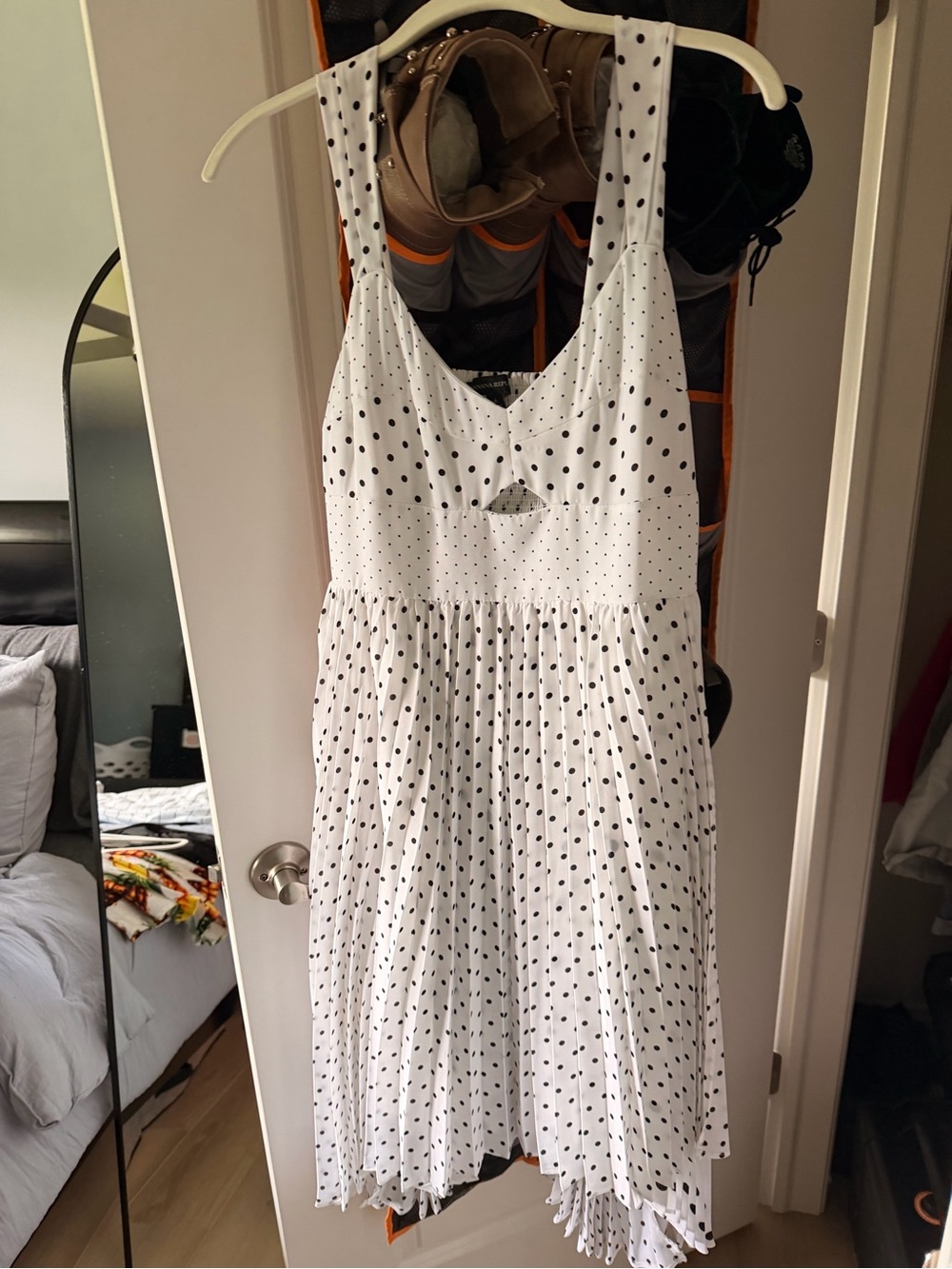Banana Republic White Dress with Black Polka Dots